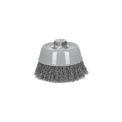 100870 - Carda copa 5" alambre ondulado grueso, Multi-rosca, Truper