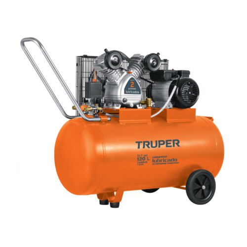 COMP-120LH.jpg 19359 - Compresor lubricado, de banda, 120L,4HP, hor, 220V, TRUPER