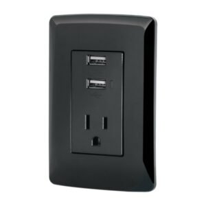 47590 - Contacto aterrizado  2 puertos USB, negro, línea Italiana