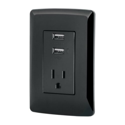 47590 - Contacto aterrizado  2 puertos USB, negro, línea Italiana