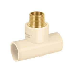 Tee de CPVC 1/2" rosca central macho inserto latón, FOSET