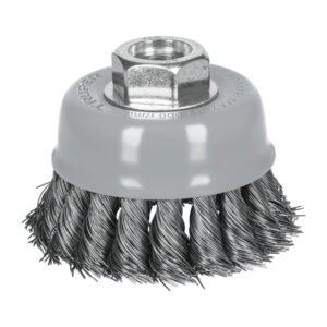 100851 - Carda copa 3" alambre trenzado fino, Multi-rosca, Truper