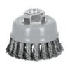 100854 - Carda copa 3" alambre trenzado grueso, Multi-rosca, Truper