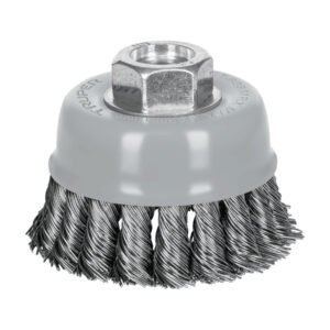 100854 - Carda copa 3" alambre trenzado grueso, Multi-rosca, Truper