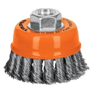 17529 - Carda copa 3" alambre trenzado grueso, eje 5/8"-11, Truper
