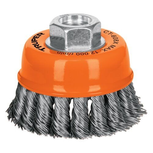 17529 - Carda copa 3" alambre trenzado grueso, eje 5/8"-11, Truper