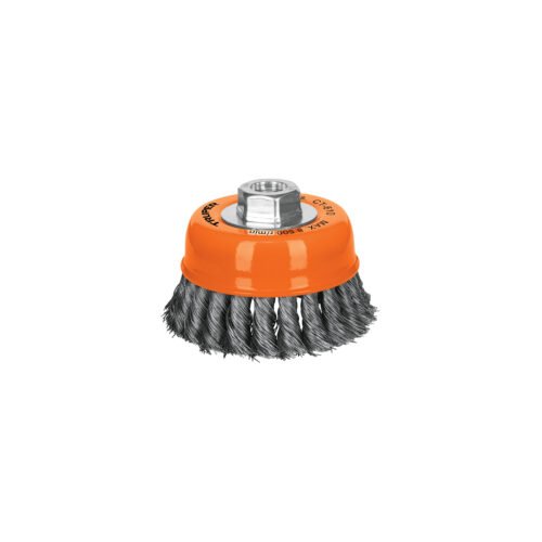 14187 - Carda copa 4" alambre trenzado fino, eje 5/8"-11, Truper