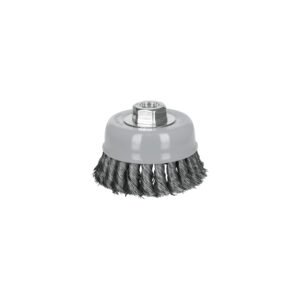 100852 - Carda copa 4" alambre trenzado fino, Multi-rosca, Truper