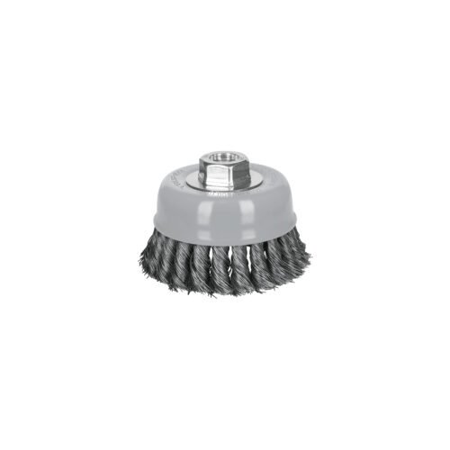 100852 - Carda copa 4" alambre trenzado fino, Multi-rosca, Truper