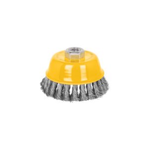 28258 - Carda copa 4" alambre trenzado fino, eje 5/8"-11, Pretul