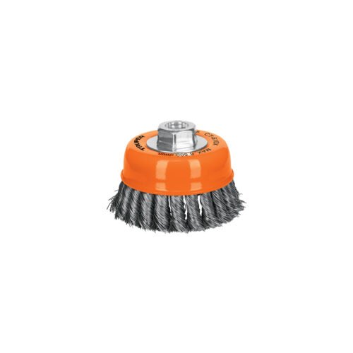 CT-610X.jpg 17531 - Carda copa 4" alambre trenzado grueso, eje 5/8"-11, Truper