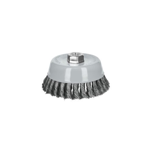 100853 - Carda copa 5" alambre trenzado fino, Multi-rosca, Truper