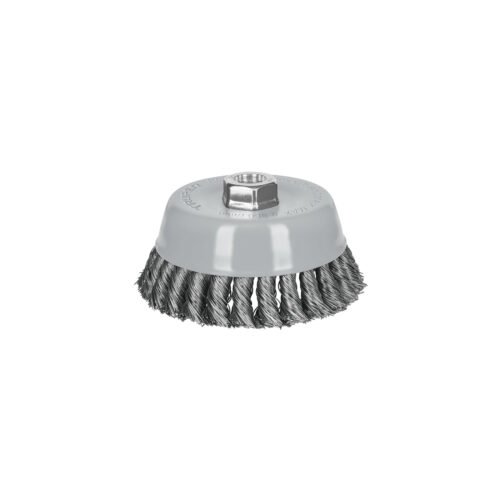 100856 - Carda copa 5" alambre trenzado grueso, Multi-rosca, Truper