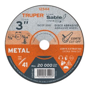 12544 - Disco Tipo 41 de 3" x 1 mm corte fino de metal, Sable