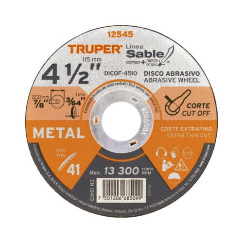 DICOF-4510.jpg 12545 - Disco Tipo 41 de 4-1/2" x 1 mm corte fino de metal, Sable