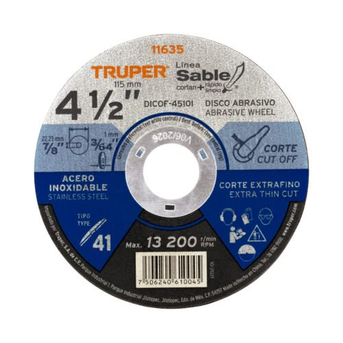 11635 - Disco Tipo 41 de 4-1/2" x 1 mm corte fino acero inox, Sable