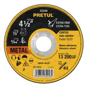 22344 - Disco Tipo 41 de 4-1/2" x 1.2 mm corte fino de metal, Pretul