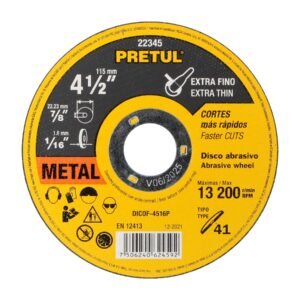 22345 - Disco Tipo 41 de 4-1/2" x 1.6 mm corte fino de metal, Pretul