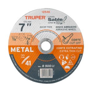 12546 - Disco Tipo 41 de 7" x 1.5 mm corte fino de metal, Sable