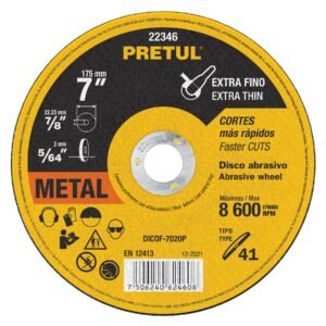 22346 - Disco Tipo 41 de 7" x 2 mm corte fino de metal, Pretul