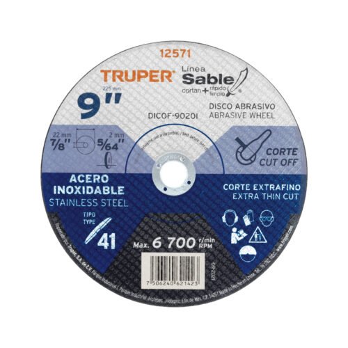 DICOF-9020I.jpg 12571 - Disco Tipo 41 de 9" x 2 mm corte fino acero inox, Sable