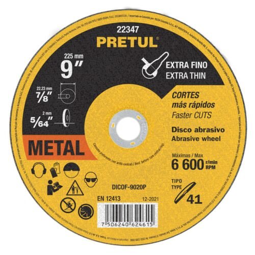 22347 - Disco Tipo 41 de 9" x 2 mm corte fino de metal, Pretul