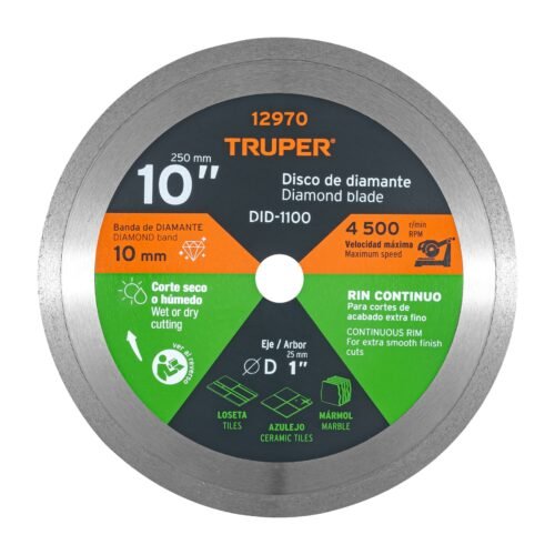 12970 - Disco de diamante de 10" x 2.2 mm, rin continuo, TRUPER