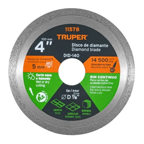 11578 - Disco de diamante de 4" x 1.6 mm, rin continuo, TRUPER