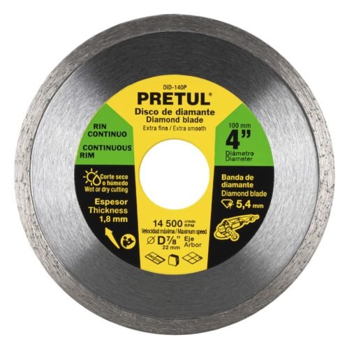 21001 - Disco de diamante de 4" x 1.8 mm, rin continuo, PRETUL