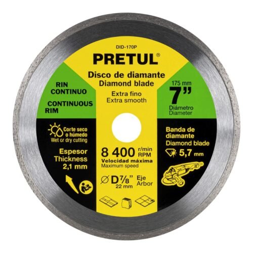 21000 - Disco de diamante de 7" x 2.1 mm, rin continuo, PRETUL