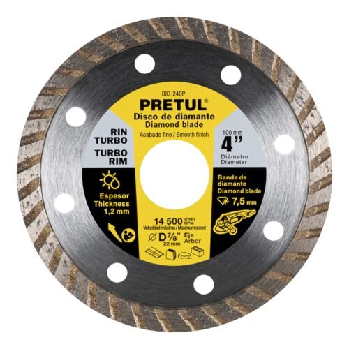 27016 - Disco de diamante de 4" x 1.2 mm, rin turbo, PRETUL