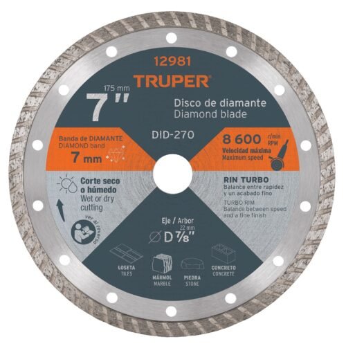 12981 - Disco de diamante de 7" x 2.8 mm, rin turbo, TRUPER