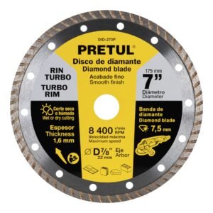 27018 - Disco de diamante de 7" x 1.6 mm, rin turbo, PRETUL