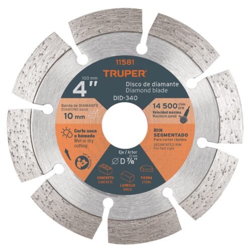 11581 - Disco de diamante de 4" x 2.1 mm, rin segmentado, TRUPER