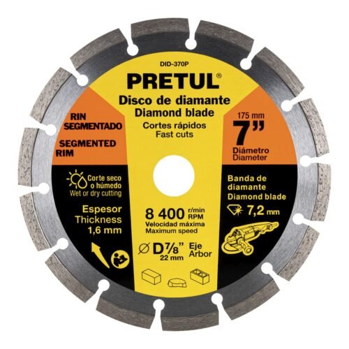 27033 - Disco de diamante de 7" x 1.6 mm rin segmentado, PRETUL