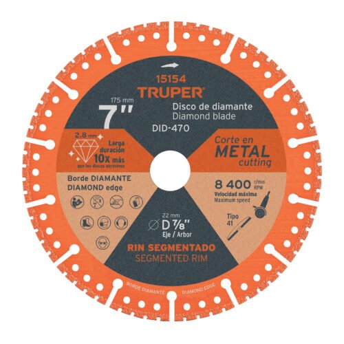 15154 - Disco de diamante de 7" x 2.8 mm, corte de metal, TRUPER