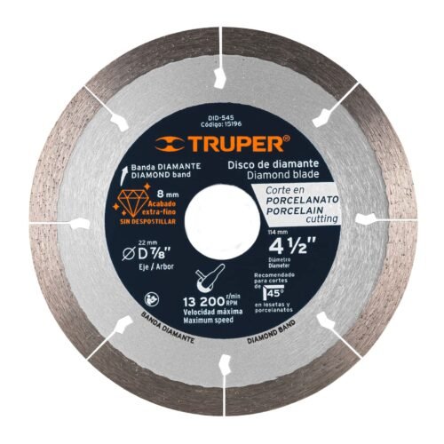 15196 - Disco de diamante de 4-1/2" x 1.3 mm, corte de porcelanato