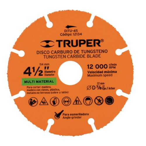 12134 - Disco 4-1/2" multimaterial de carburo de tungsteno, TRUPER