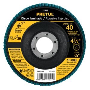 22350 - Disco laminado 4-1/2", grano 40 centro 7/8", fibra, PRETUL