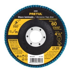 22351 - Disco laminado 4-1/2", grano 60 centro 7/8", fibra, PRETUL