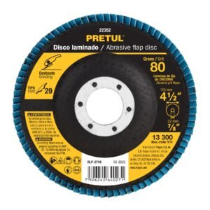 22352 - Disco laminado 4-1/2", grano 80 centro 7/8", fibra, PRETUL