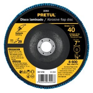 22353 - Disco laminado 7", grano 40 centro 7/8", fibra, PRETUL