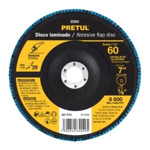22354 - Disco laminado 7", grano 60 centro 7/8", fibra, PRETUL
