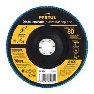 22355 - Disco laminado 7", grano 80 centro 7/8", fibra, PRETUL