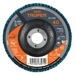 11670 - Disco laminado 4", grano 40 centro 5/8", fibra, TRUPER