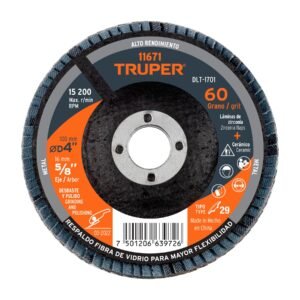 11671 - Disco laminado 4", grano 60 centro 5/8", fibra, TRUPER