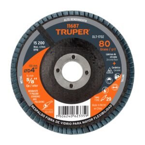 11687 - Disco laminado 4", grano 80 centro 5/8", fibra, TRUPER