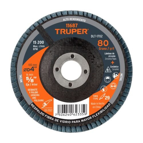 DLT-1702.jpg 11687 - Disco laminado 4", grano 80 centro 5/8", fibra, TRUPER