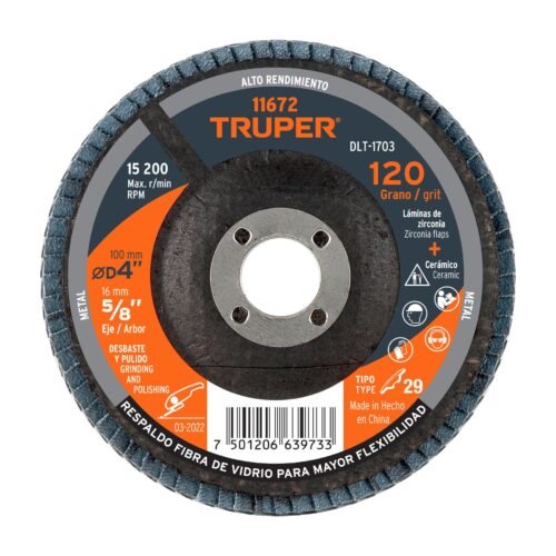 DLT-1703.jpg 11672 - Disco laminado 4", grano 120 centro 5/8", fibra, TRUPER