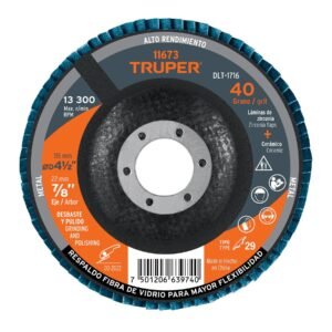 11673 - Disco laminado 4-1/2", grano 40 centro 7/8", fibra, TRUPER